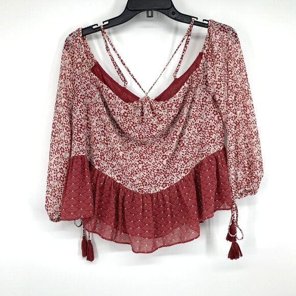 Revolve Tularosa Syrah Red Floral Print Halter Off Shoulder - Picture 4 of 15